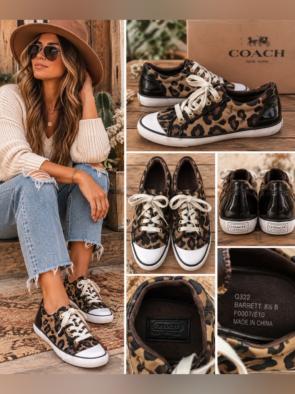 Coach Leopard Print Low-Top Sneakers in Brown and Black